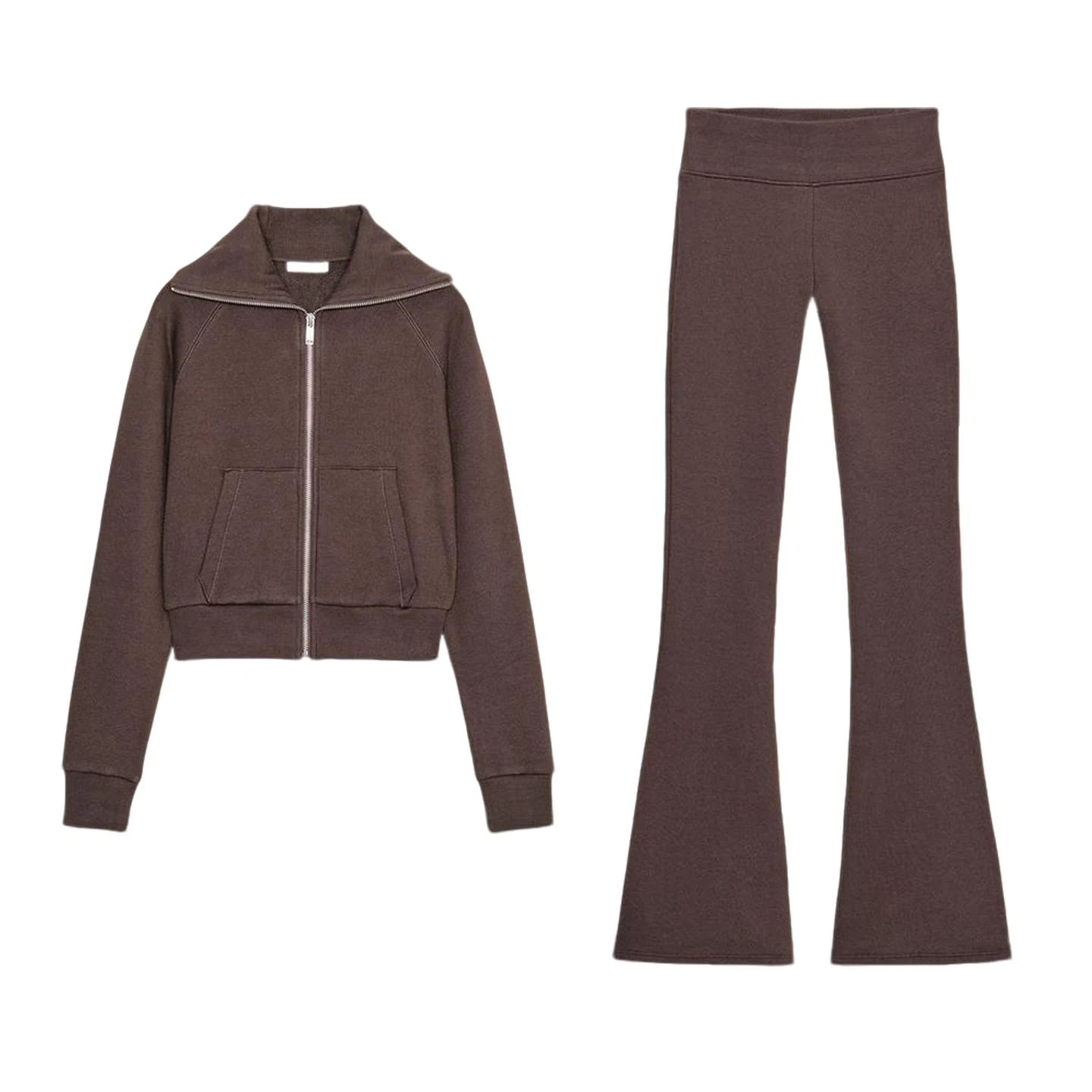 ارتفاع الخصر رفرف طوق طويل Sve Fce Jaet 47486 Bootcut السراويل 47487 عارضة Sle الخريف Faion مجموعة معطف المرأة #5