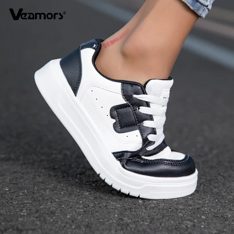 White PU Leather Causal Sports Shoes for Men Fashion Lace-up Board Shoes Women Non-slip Running Jogging Trainers Low Top