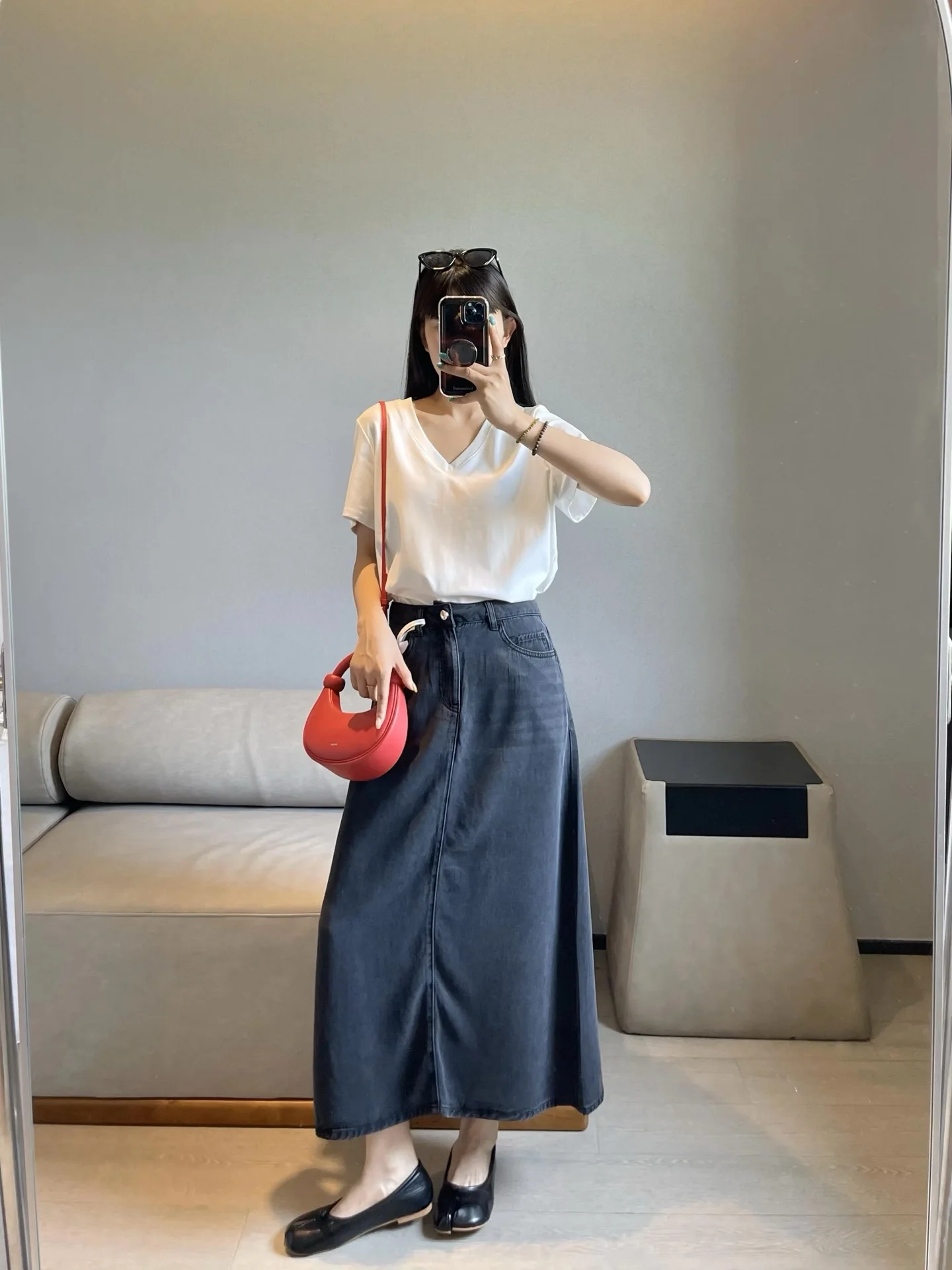 

Slimming Effect Half-length Denim Skirt New 2026 Spring Season Lenzing Cotton New Arrival Two Colors Versatile Midi Skirt