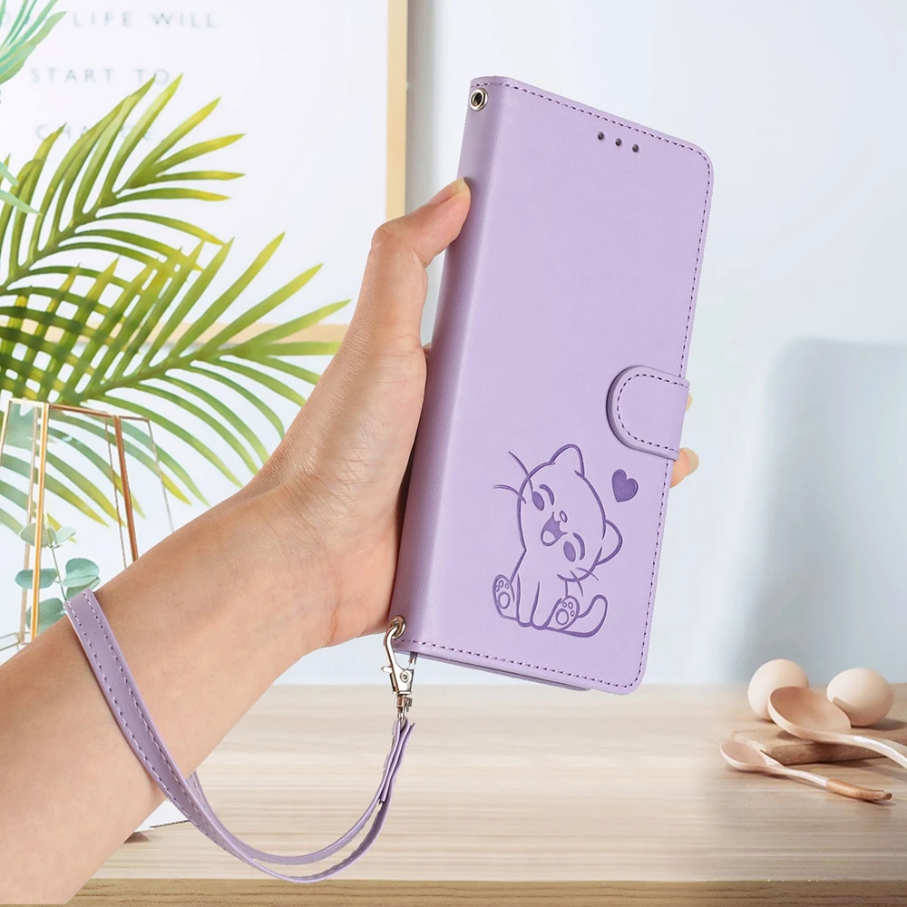 Casing Pova 7 Ultra 6 NEO Strap untuk Tecno Spark 40 Pro Plus 40C 30 30C Camon 40 30S, Dompet Kulit Lipat, Sarung Ponsel Motif Kucing Lucu