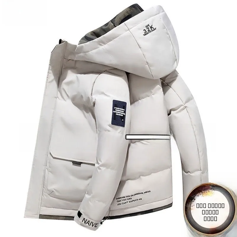 

Мужская зимняя куртка из хлопка с пуховым наполнителем, теплая, повседневная, свободного кроя, молодежная, модная, с капюшоном, стандартной длины