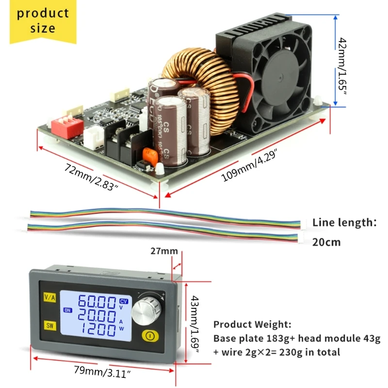 XY6020L DC-DC محول فرق الجهد تنحى وحدة مصدر الطاقة الناتج 0-60 فولت 20A