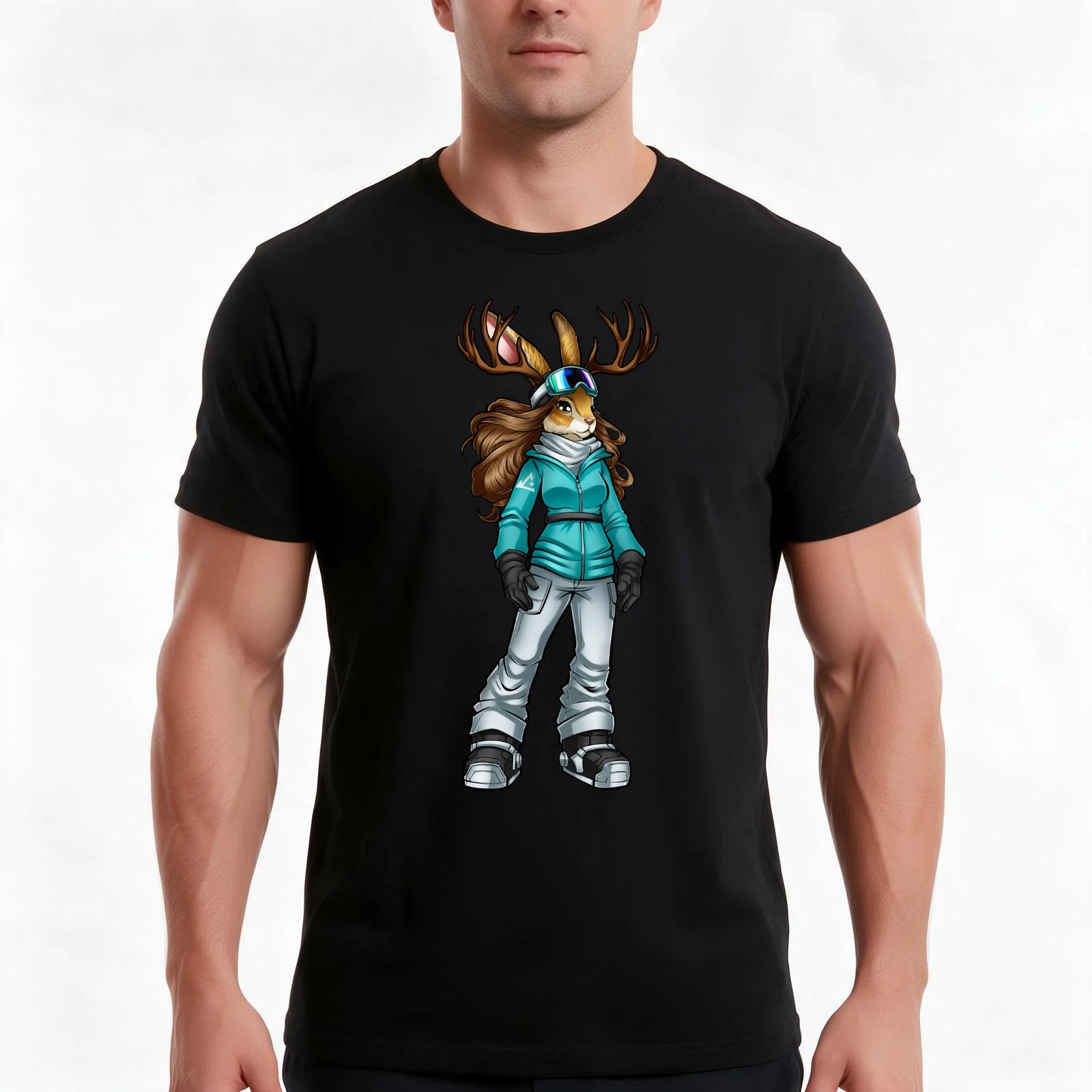 Share Winter: Jackalope T-Shirt, Summer Casual Cotton Tee, Oversized Streetwear Tops, Vintage Graphic Print, Unisex Men Women