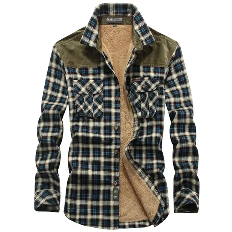 

Winter New Men's Plush and Thick Long Sleeved Plaid Shirt Youth Warm Business Casual Fashion Shirt
