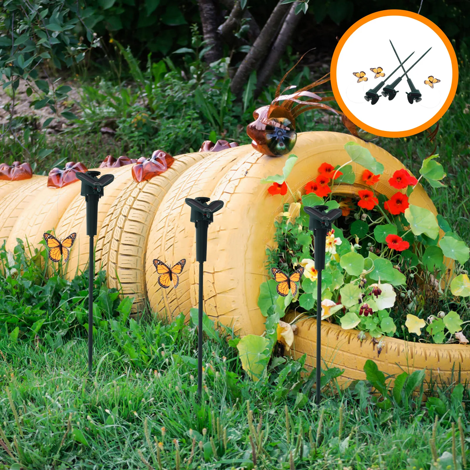 

3Pcs Solar Fluttering Butterfly Stakes Realistic Moving Garden Decorations Outdoor Yard Ornaments Lawn Solar Decor