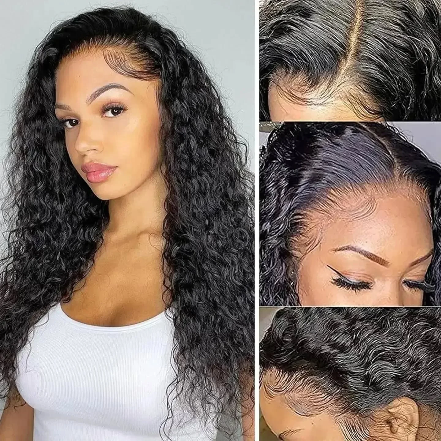 Pelucas de cabello humano de onda profunda 1B encaje precortado sin pegamento 5 × 5 pelucas frontales de encaje transparente pelucas de cabello humano Frontal de encaje de densidad 200