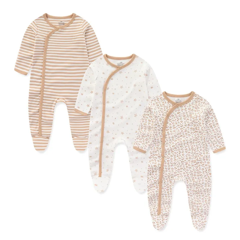 3Pieces Cotton New Born Baby Girl Clothes Sets Footie Jumpsuits Autumn Cartoon Baby Boy Clothes Zipper Long Sleeve Spring Bebes