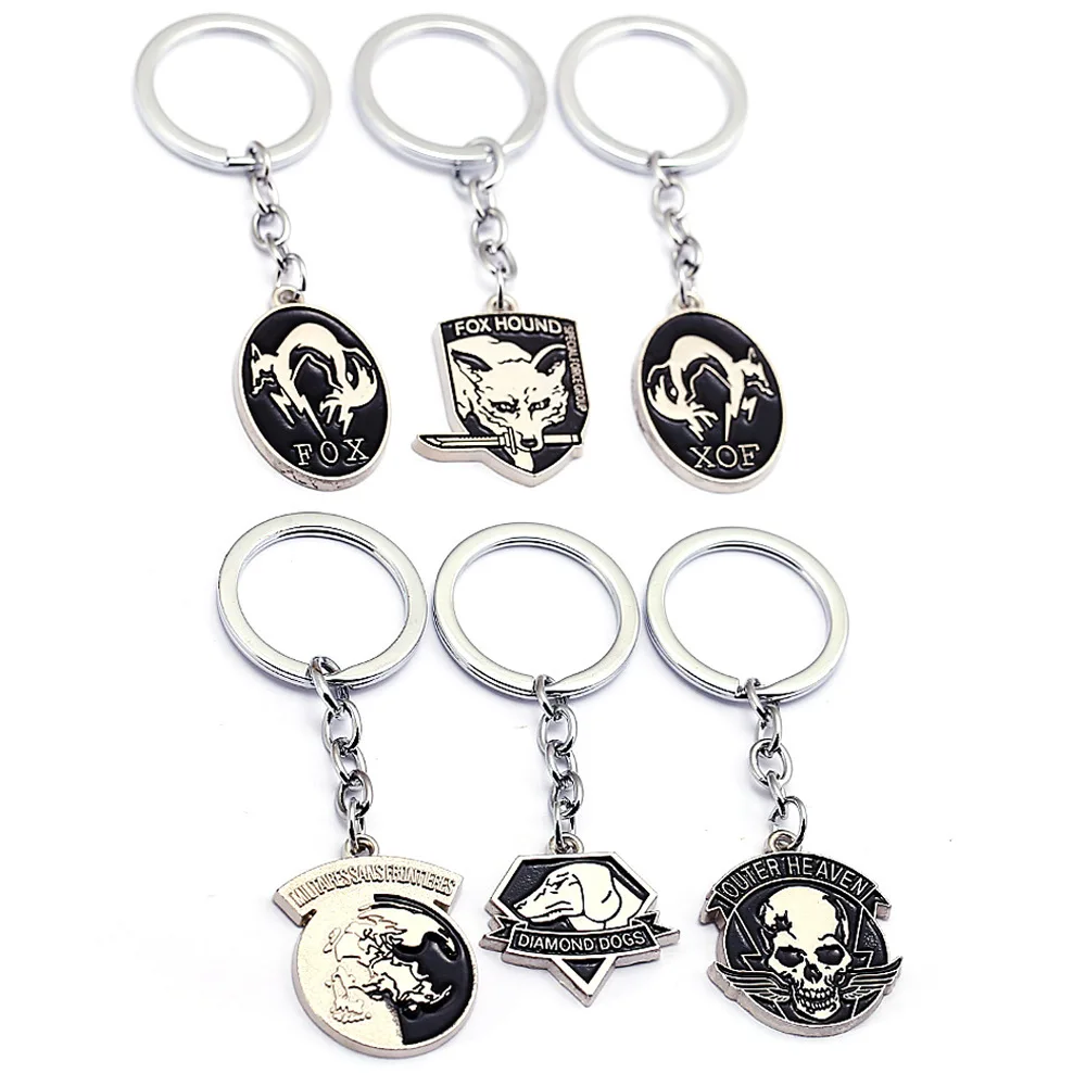 Metal Gear Solid Snake Keychains Fox Hound Militaires Sans Frontieres Diamond Dogs Outer Heaven Car Key Rings Bag Pendant Figure