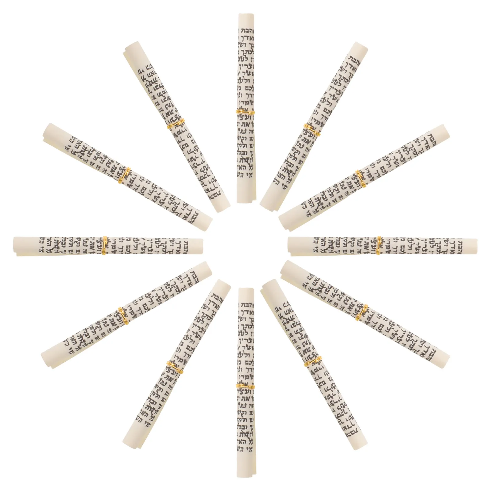 15Pcs Kosher Jewish Mezuzah Paper Scroll Hebrew Home Blessing Doorway Decor Rolled Parchment Scroll Set Golden Hoop