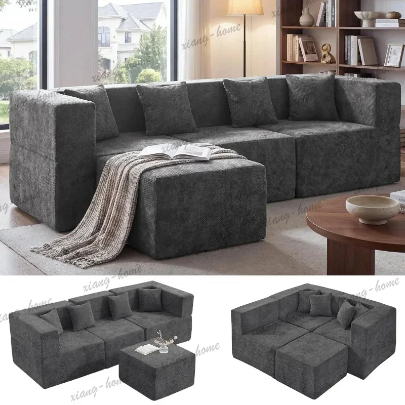 FG Premium  Seat L‑Shape Boneless Cloud Sectional Sofa, Modular with Ottoman, Customizable