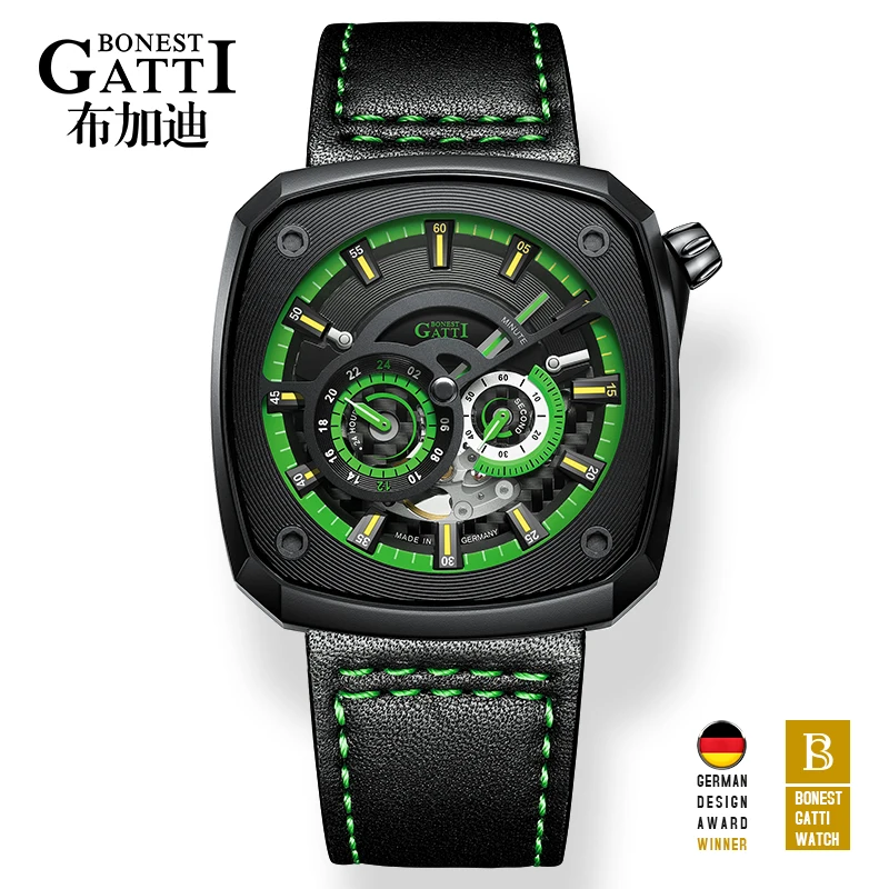 BONEST GATTI Mens Mechanical Watches Luxury Stainless Steel Automatic Wrist Watch Luminous Clock Men Business Casual Men Watches