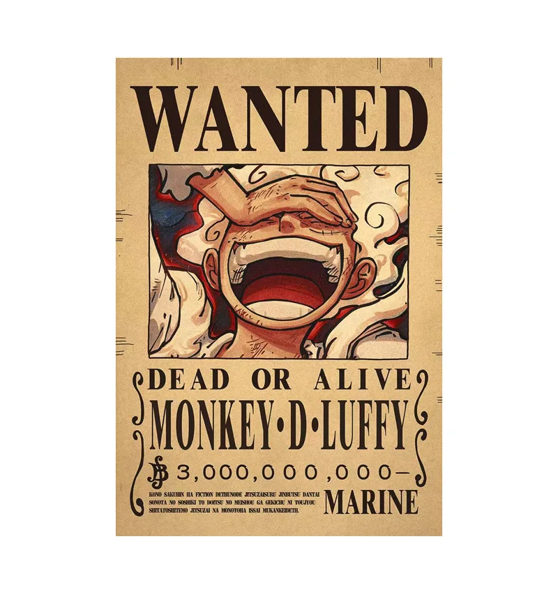 ONE PIECE Nika Gear 5 Luffy 3 Billion Bounty Wanted Posters New Four Emperors Law Figure Vintage Decoration Poster Toys Gift