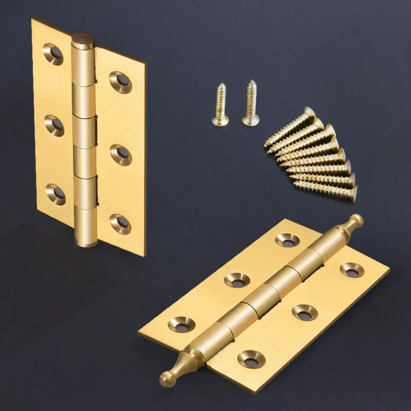 4 Pieces 2/2.5/3 Inch Solid Yellow Brass Windows Furniture Cabinet Cupboard Hinge with Gold Color Screws