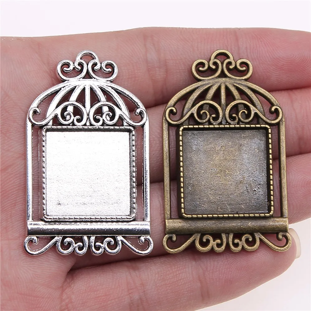 WYSIWYG 3pcs 20mm Inner Size Antique Bronze Antique Silver Color Birdcage Square Cabochon Base Setting For Jewelry Making