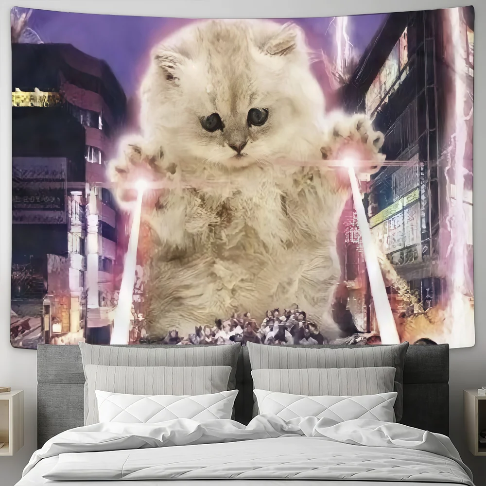 Dreamy Cat Sitting on Throne cute flag Custom Camping Garden Decor Party Backdrops Wall Art Family Gifts