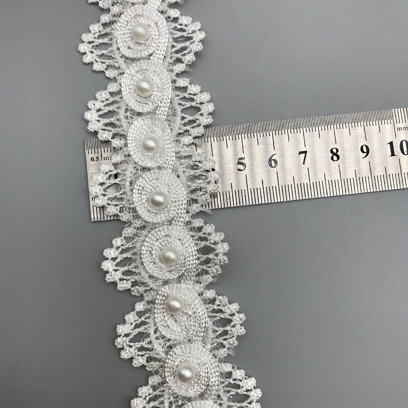 30Yards Pearls Embroidered Lace Trimming Applique Fabric Lace Ribbon Sewing Craft For Costume Hat Accessories