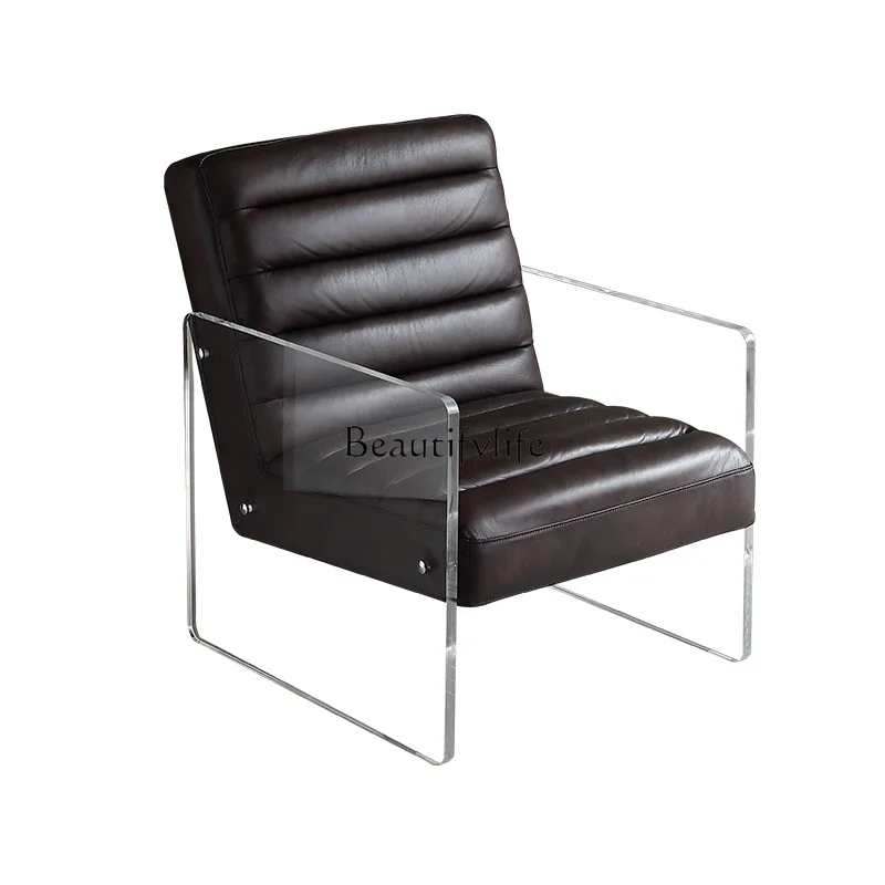 

2Medieval oil wax leather single sofa chair living room light luxury high-end leisure chair