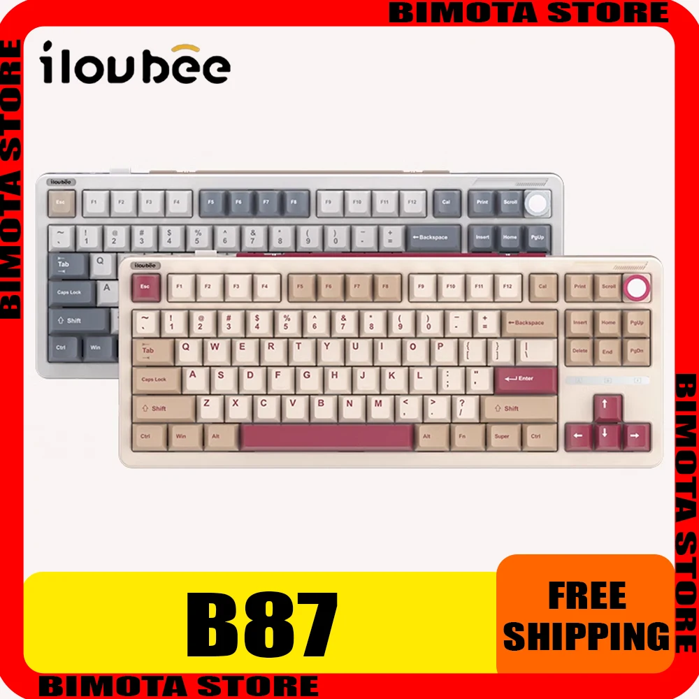 Ilovbee B87 Mechanical Keyboard Multifunctional Knob Tri Mode RGB Wireless Gaming Keyboard Quick Trigger Hot Swap Gasket Pc