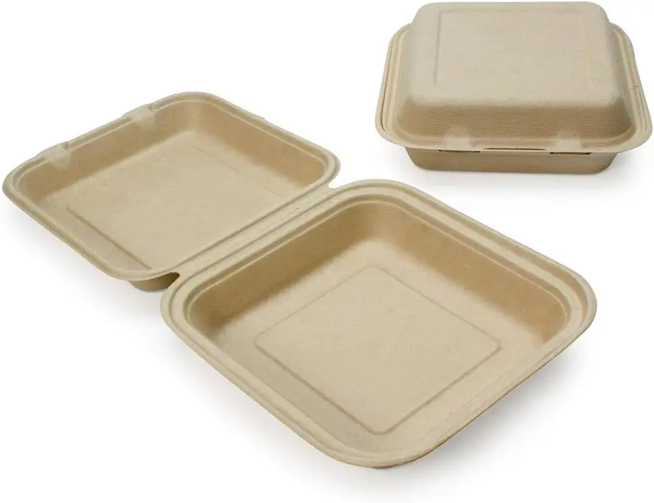 100% Compostable Disposable Food Containers with Lids [8”X8” 200 Pack] Eco-Friendly Take-Out TO-GO Containers