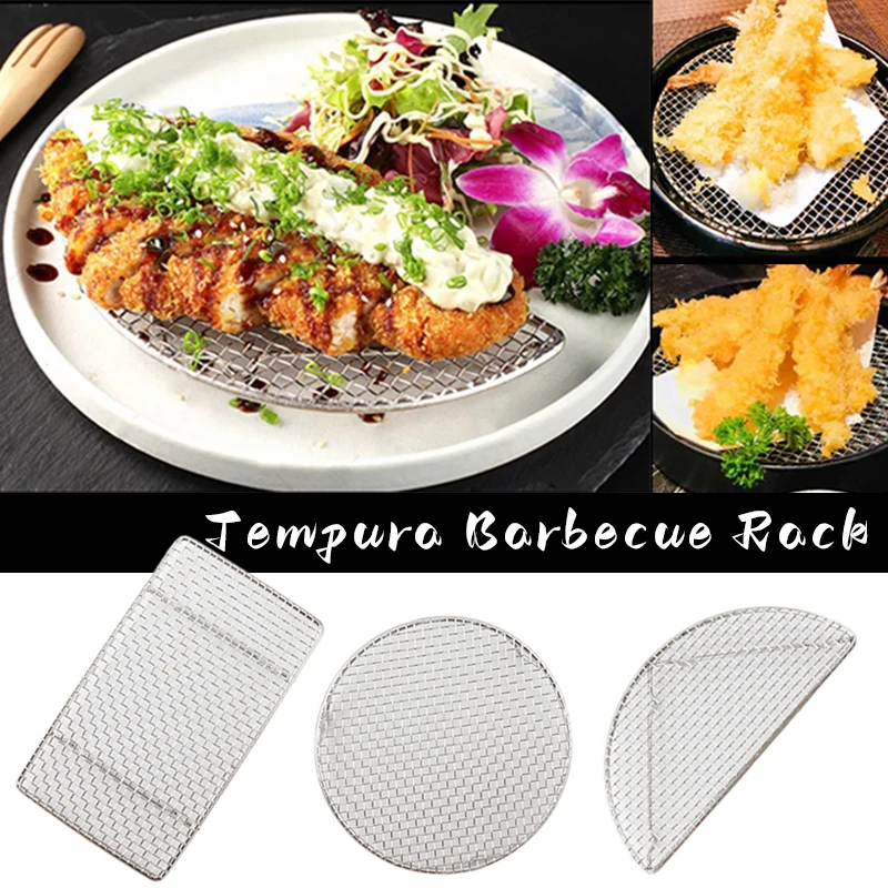 Japanese Stainless Steel Barbecue Rectangular Semi-Circular Fried Tempura Fried Mesh Shelf Slate Pork Chops Baking Cooling Rack