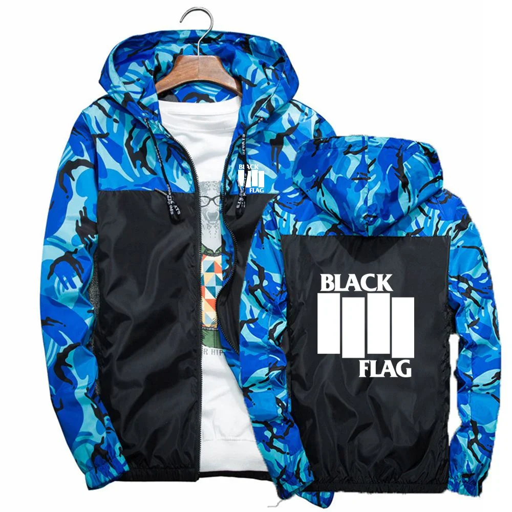 

Black Flag 2024 New Men Punk Rock Band Spring and Autumn Fashion Four Color Trench Coat Sports Patchwork Casual Camo Hoodie Tops