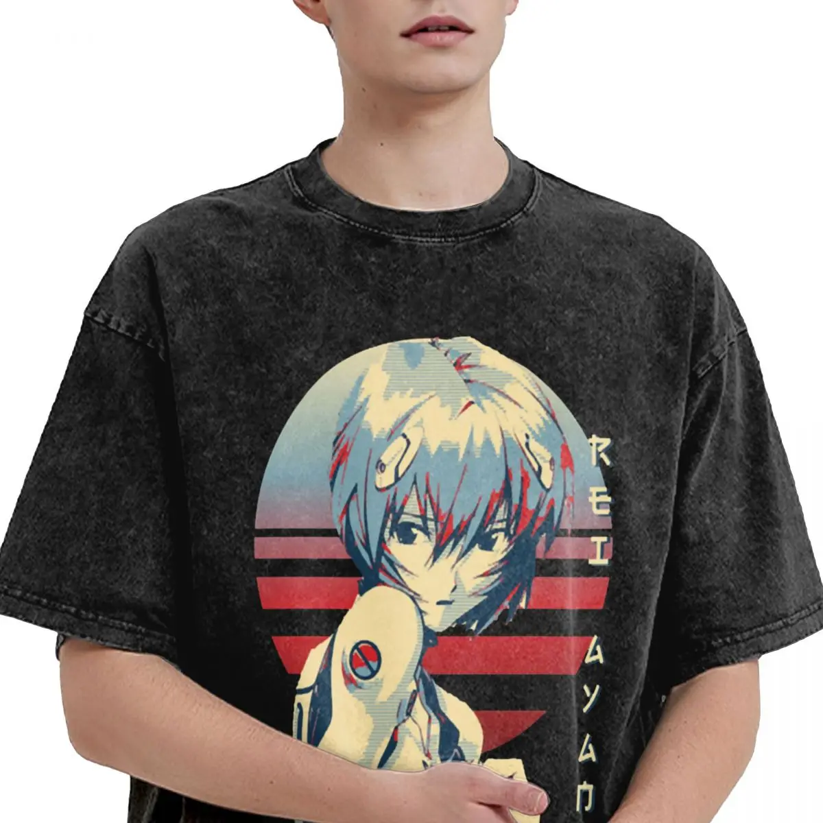 Rei Ayanami Washed T Shirt Streetwear Hip Hop Vintage T-Shirts Japan Manga Anime Tee Shirt Men Women 100% Cotton Oversize Summer