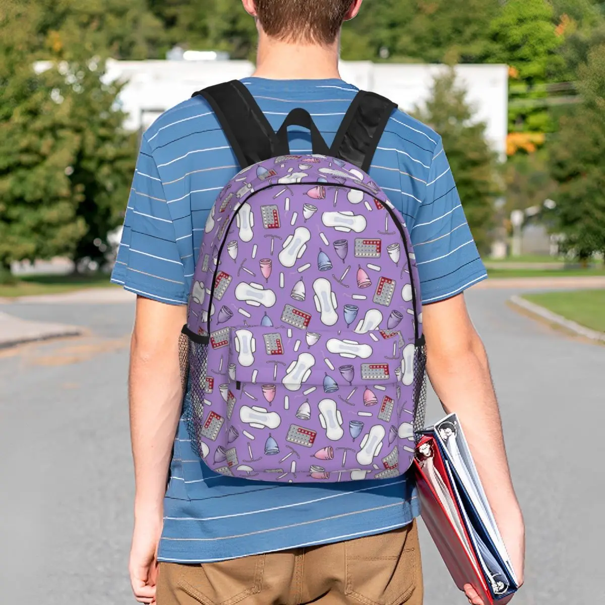 Period Protection, PMS Ready In Purple Backpack Student BookBag Boys Girls School Bag Computer Shoulder Bags