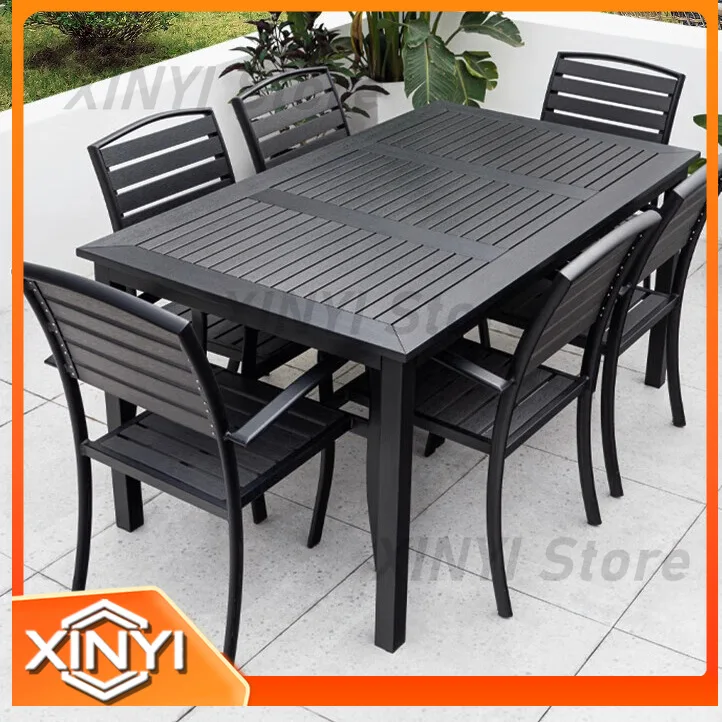WPC Outdoor Patio Table and Chair Set for Garden Courtyard Balcony Tea Table Rustproof Deck Furniture