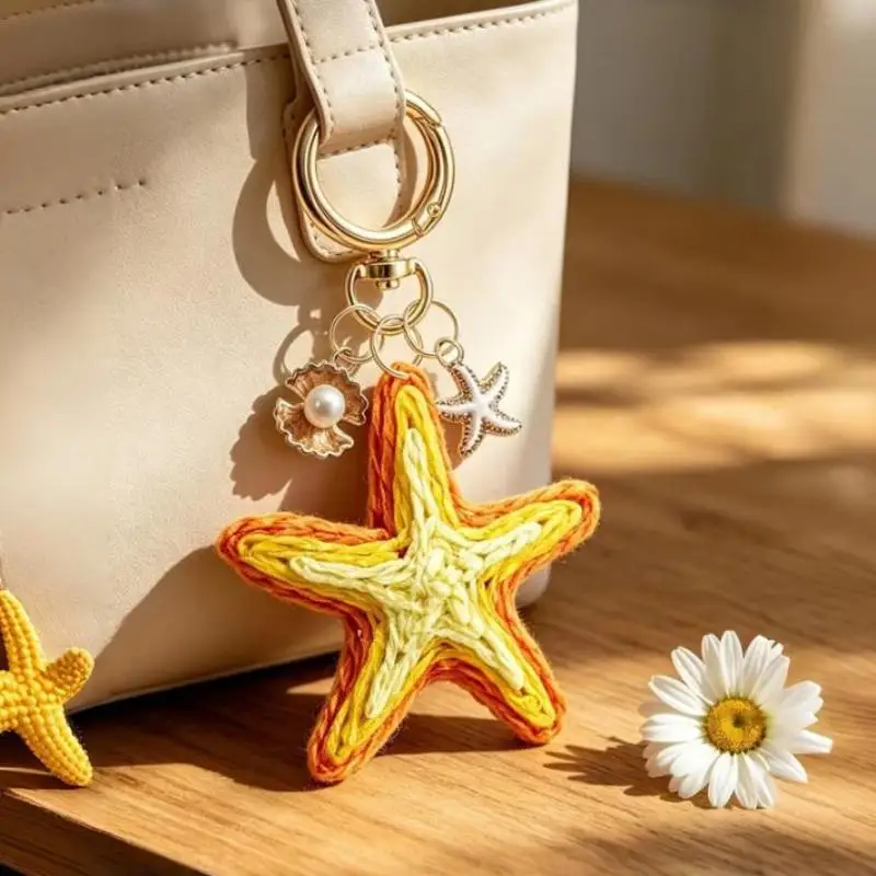Böhmischer handgewebter Kirsch-Sternfisch-Anhänger, tragbarer Schlüsselanhänger, einzigartiges Strandtaschen-Ornament für Frauen, Freundschaftsgeschenk – Detail 6
