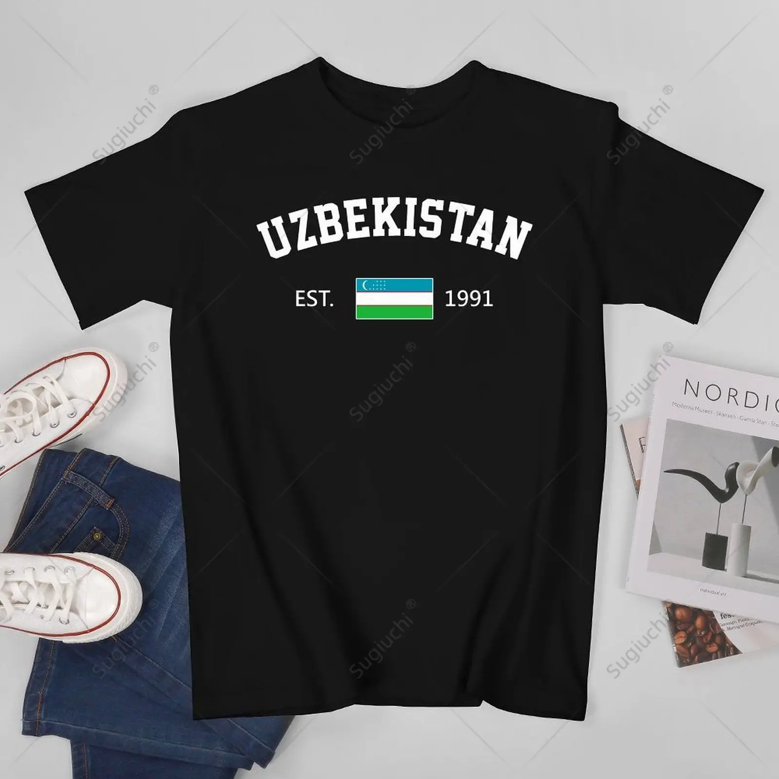 Unisex Men Uzbekistan EST.1991 Independence Day Tshirt Tees T Shirts Women Boys 100% Cotton T-Shirt