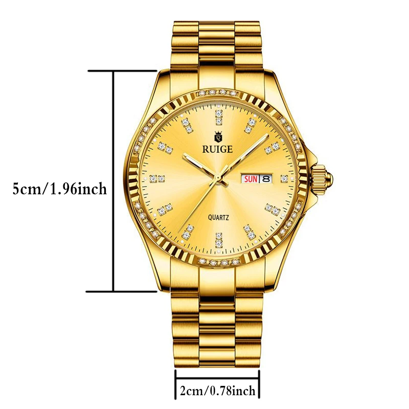 루이게 럭셔리 듀얼 캘린더 남성용 시계 스테인리스 스틸 야광 방수 비즈니스 남성용 골드 시계