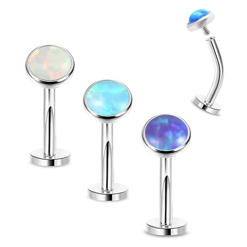 3/4/5mm Opal 16g 1.2mm Internally Threaded Labret Ring Steel 6/8/10/12mm Curved Bar Ear Monroe Lip Stud Piercing
