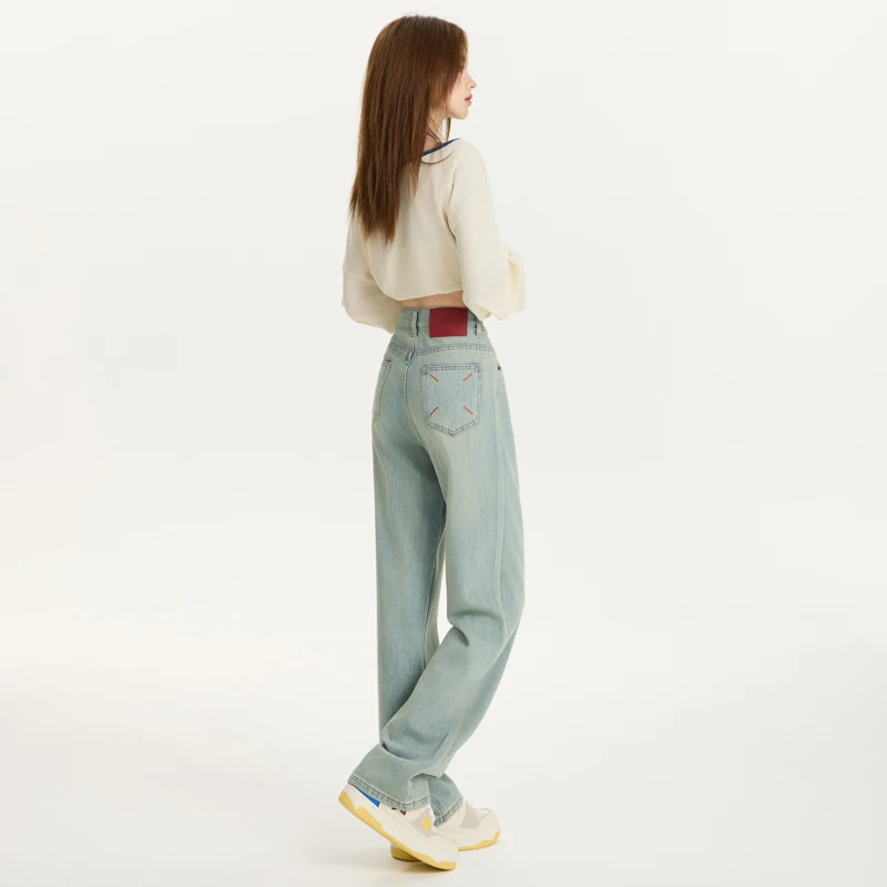 

Удобные женские прямые джинсы, приятные для кожи, свободные повседневные брюки, винтажные широкие джинсовые брюки, модные женские однотонные брюки