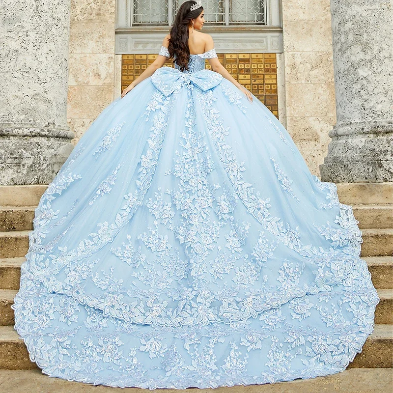 

Appliques Bow Ball Gowns Quinceanera Dresses Beaded Vestidos De 15 Años Quinceañeras Prom فساتين Women