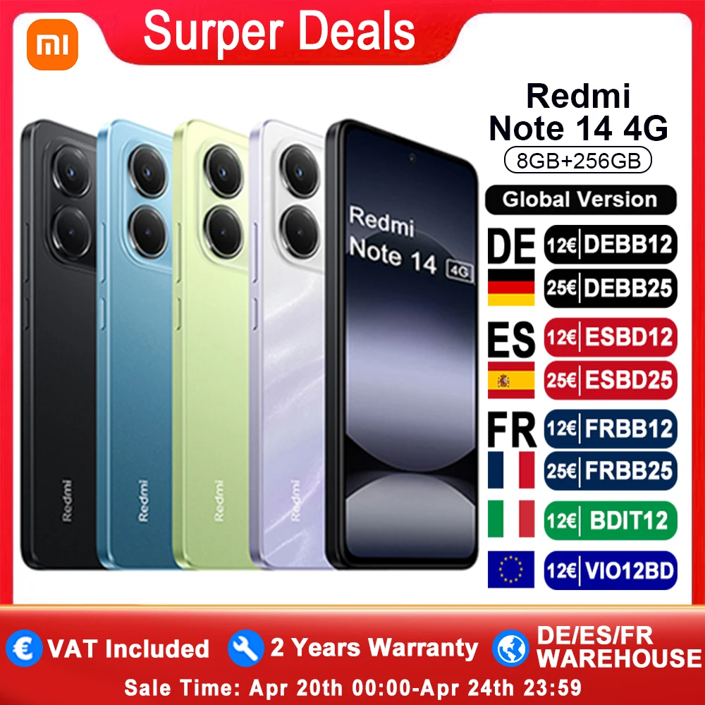 Version Globale Redmi Note 14 4G Smartphone MediaTek Helio G99-Ultra NFC Appareil Photo 108MP �cran AMOLED 6,67'' Batterie 5500mAh