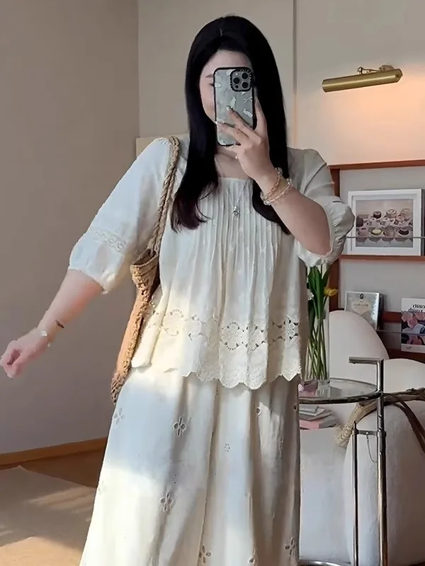 

Женский топ размера плюс с вышивкой и квадратным воротником ort Sve, новый летний свободный утягивающий топ с мясом