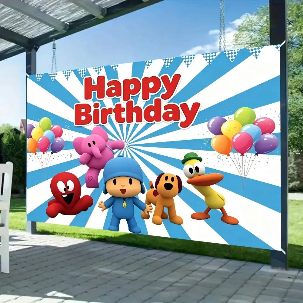 Cartoon P-Pocoyoes Geburtstag Glücklicher Geburtstag Hintergrund Cartoon-Thema Kinder Jungen Foto-Hintergrund Dekorationszubehör