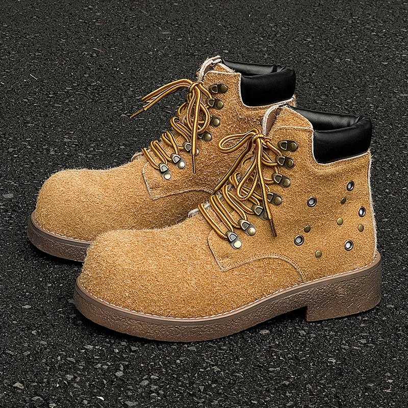 European and American Autumn and Winter Men Short Boots Suede Enhanced Breathability Fashionable Motorcycle Boots