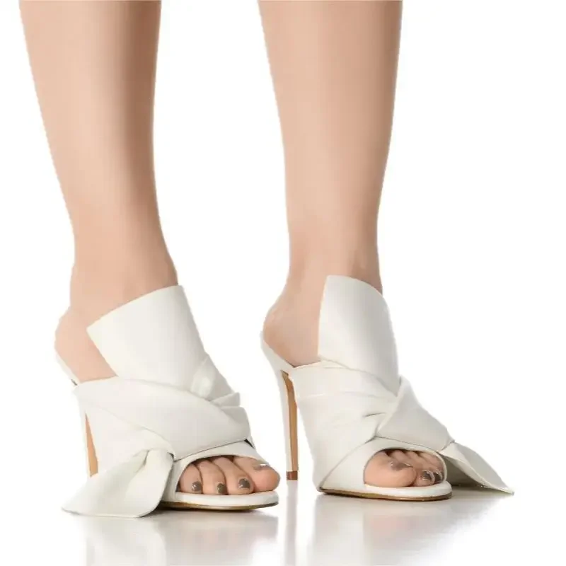 

Sexy Open-Toed White Stiletto Slippers Oversized Butterfly Catwalk Sandals Large Size Customization Women Shoes Sandalias Mujer