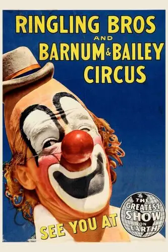 Ringling Brothers Barnum Bailey Circus Clown  Poster All Metal Tin Sign  8 x 12