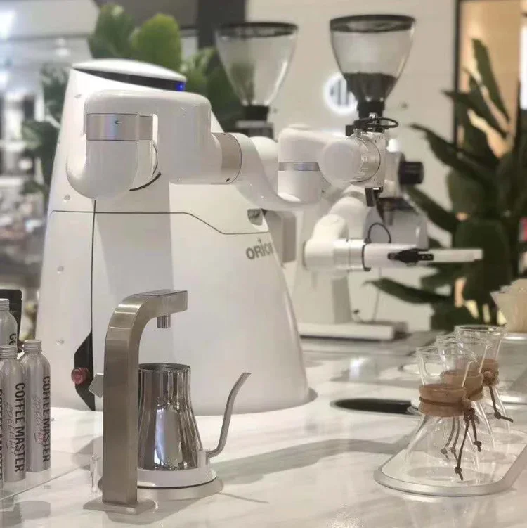 AI Nuovo robot a doppio braccio al dettaglio che serve caffè, gelato e tè Robot di servizio cooperativo autonomo intelligente