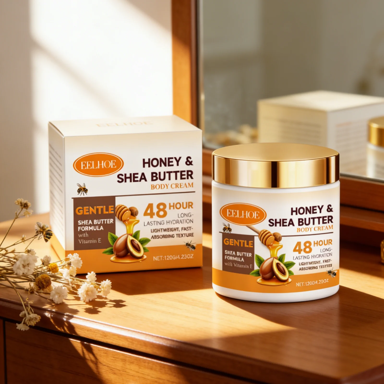 

Крем для тела Eelhoe с медом и маслом ши: смягчает кожу, питает, освежает, легкая и нежная формула, глубокое увлажнение, 120 г