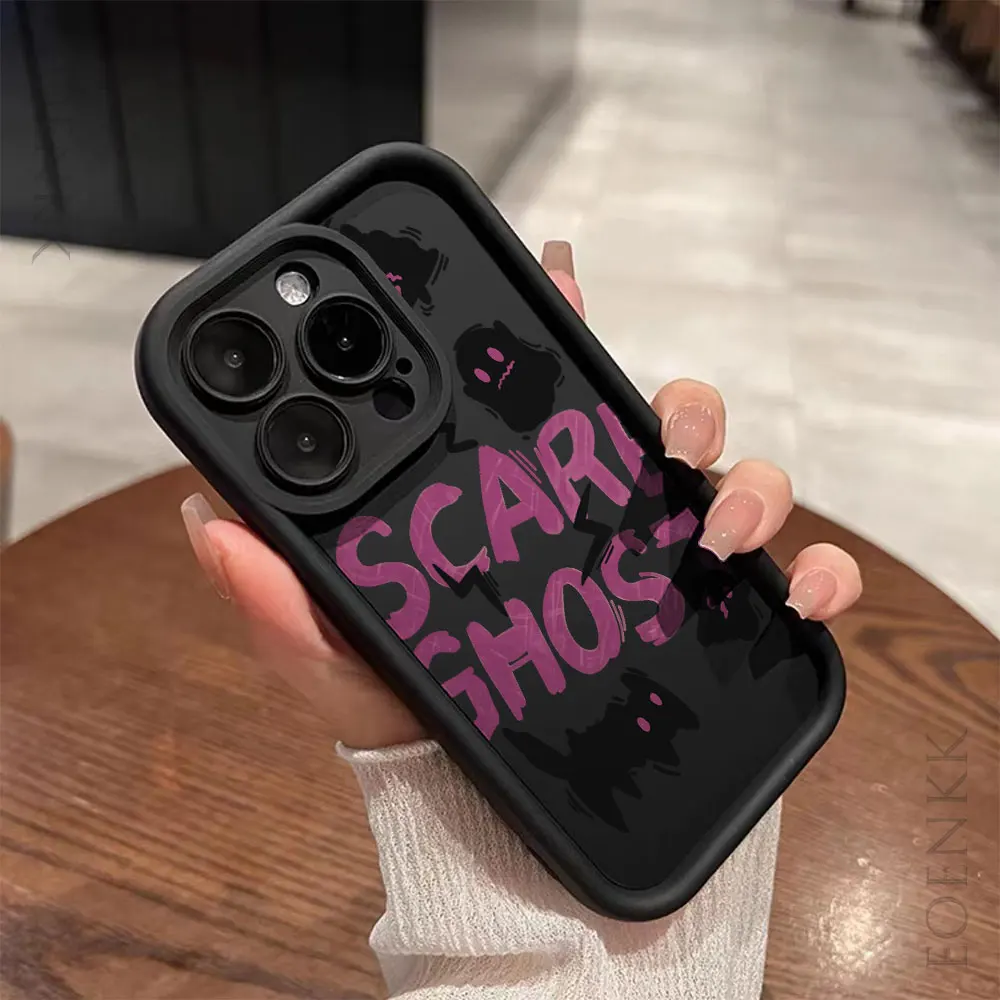 Purple Scare Ghost Pattern Phone Case For iPhone 16 15 Case iPhone 14 13 12 11 Pro Max XS Max XR X 7 8 Plus Soft Silicone Cover