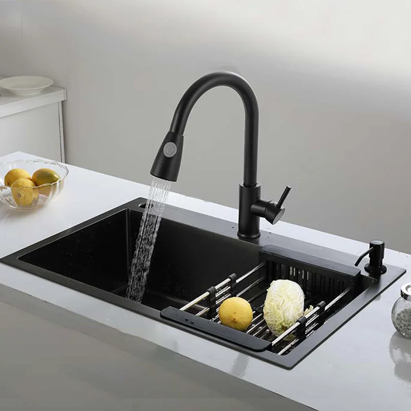 Latest Black Bowl Kitchen Sink Stainless Steel Luxury Nano Stepped Deep Under Mount Sink