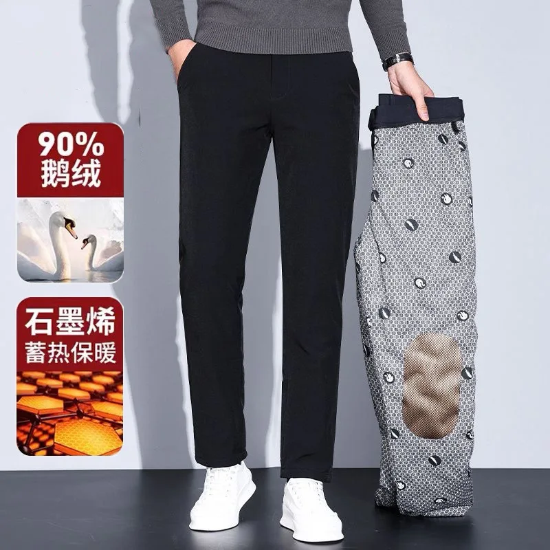 

Men's Winter 90% Goose Down Pants with Knee Protection Graphene Thermal Casual Down Trousers Man Pantalones Hombre PT-599