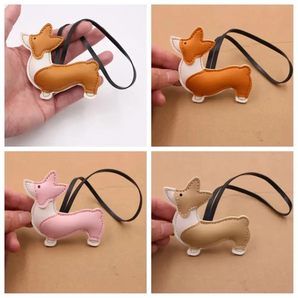 2PCS Multi Layer Corgi Bag Pendant Cute Shape Spliced Design PU Keychain PU Leather Exquisite Leather Dog Charm Bag Accessory