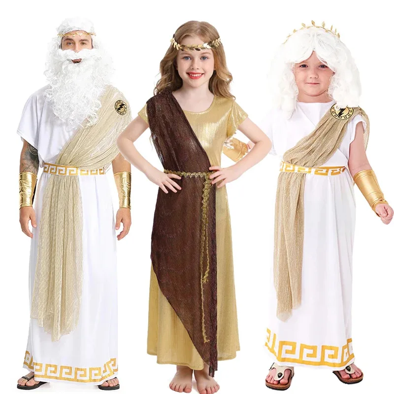 

Kids Halloween Greek Goddess Costume Girls Toga Athena Dress Boys Mythology Zeus Outfits