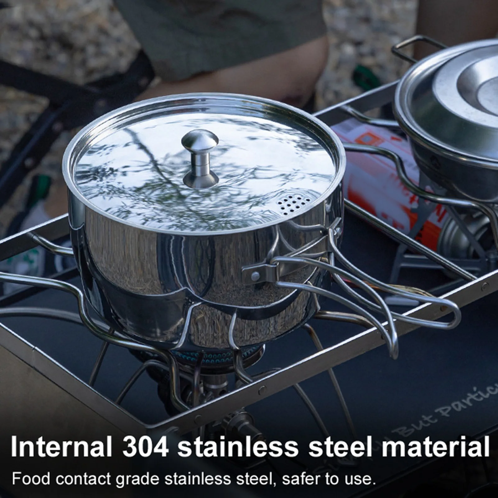 Camping Hiking Rice Cooker Folding Handle Soup Pot Outdoor Portable Picnic Cookware Stainless Steel Pot Multifunctional Travel