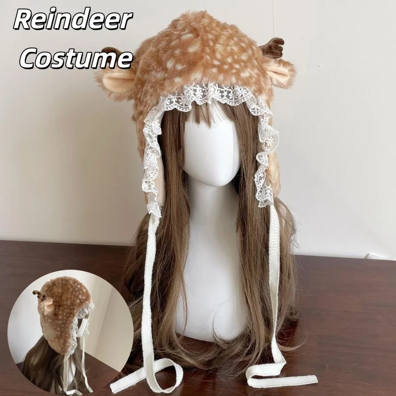 

Winter Leg Warmers Kawaii Furry Boot Socks Faux Reindeer Costume Plush Reindeer Hat Ear Protection Cute Performance Costume