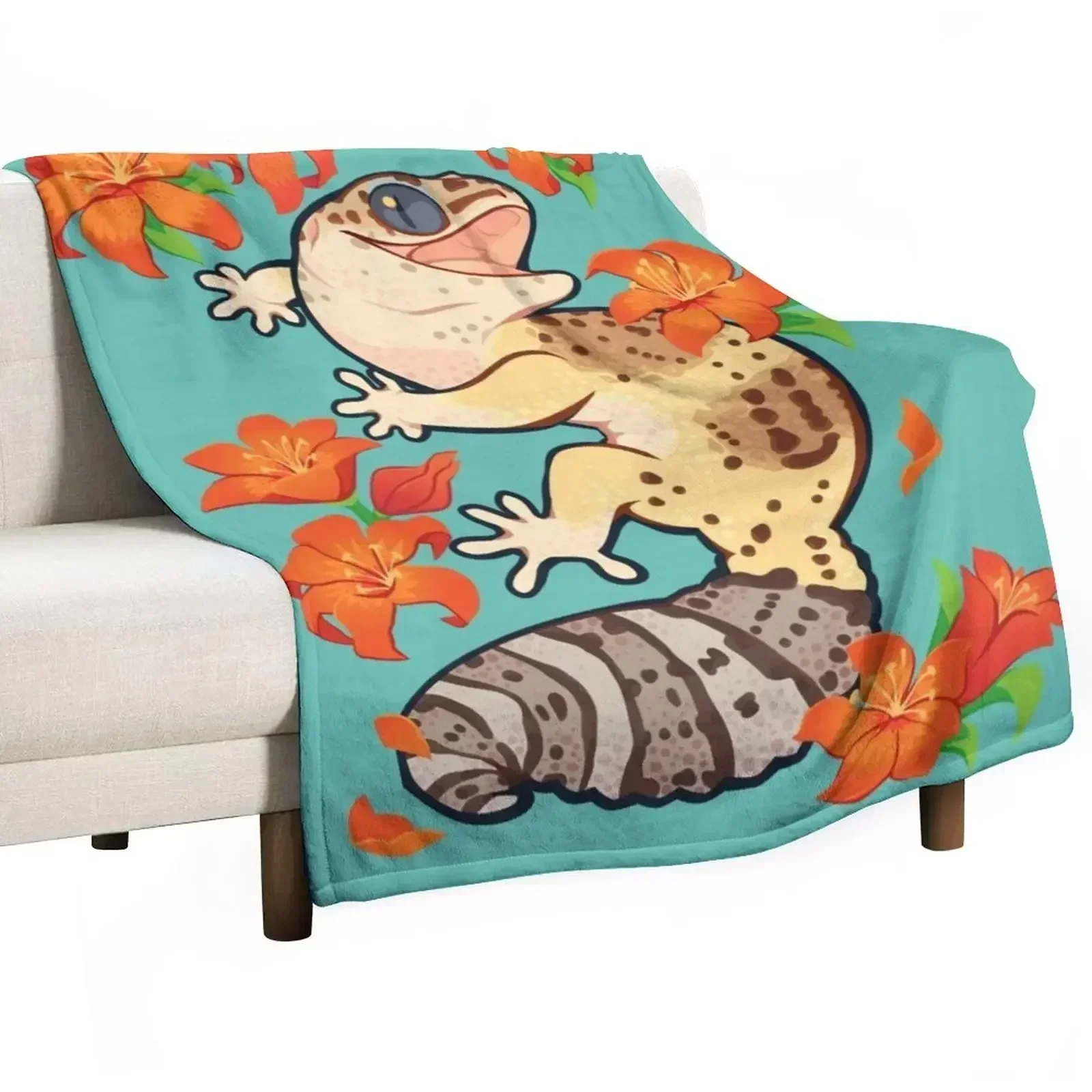 Fire lily gecko Throw Blanket valentine gift ideas Single manga Plush Heavy Comforter Blankets